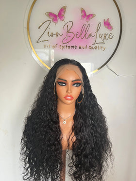 Herroyal Unit: Human Hair Wig: Curly Hair: Lace Front Wig: Long Black Curly Wig: Black Wig, Deep waves Wig, Frontal Wig.